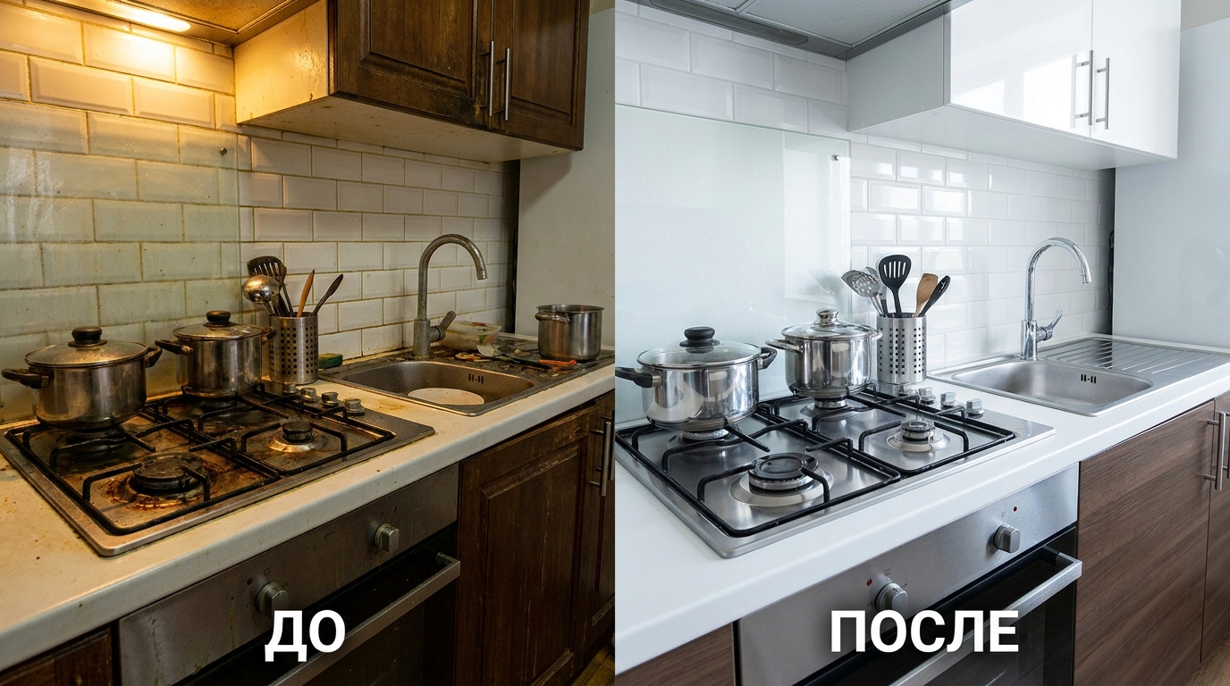 Уборка: Кухня, до и после